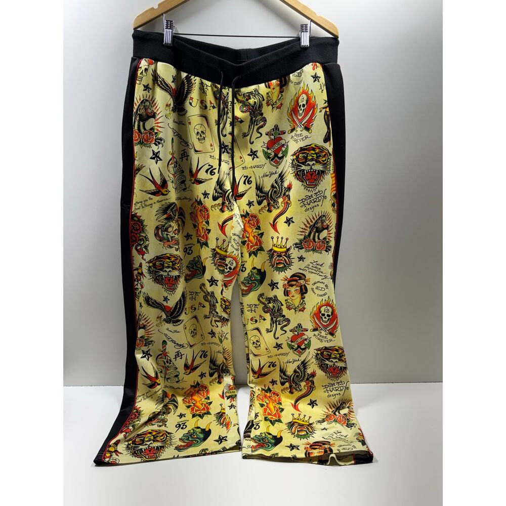 Vtg Y2K Ed Hardy Signature Tattoo Skull Tiger Heart Dagger Track Jogger XL Pants
